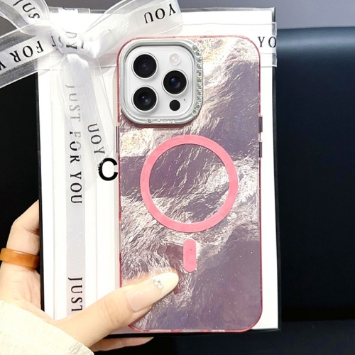 

For iPhone 16 Pro Tinfoil Texture MagSafe PC Phone Case(Pink)