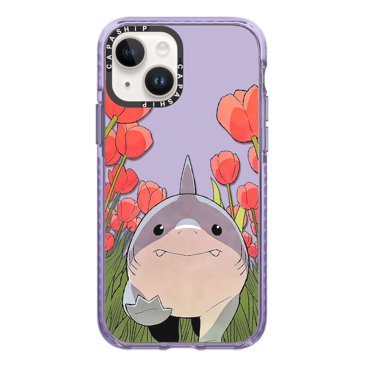 

For iPhone 14 Simple Illustration Pattern Full Coverage Phone Case(Smiling Shark A)