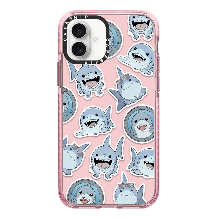 

For iPhone 16 Simple Illustration Pattern Full Coverage Phone Case(Smiling Shark B)