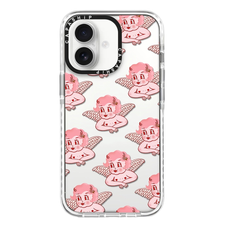 

For iPhone 16 Simple Illustration Pattern Full Coverage Phone Case(Pink Angel)