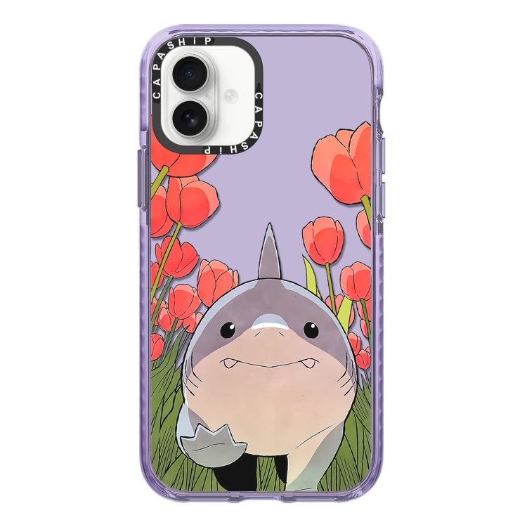 

For iPhone 16 Plus Simple Illustration Pattern Full Coverage Phone Case(Smiling Shark A)