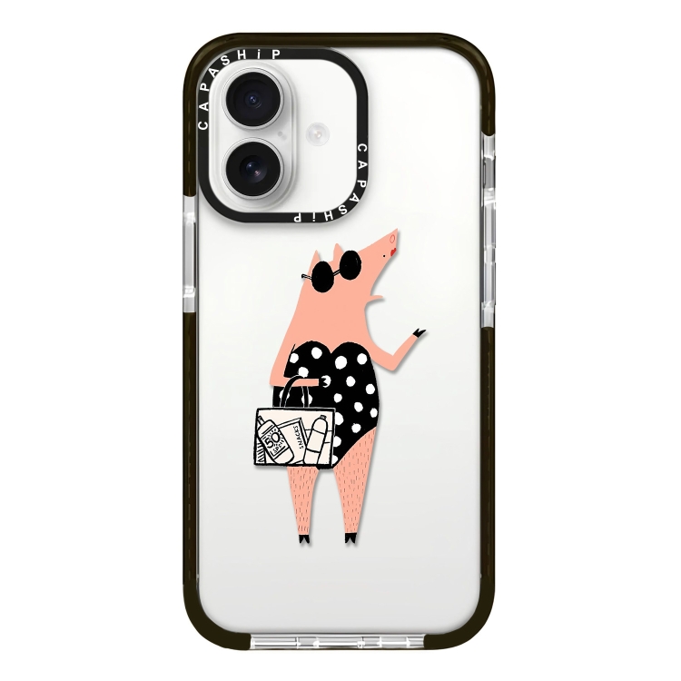 

For iPhone 16 Plus Simple Illustration Pattern Full Coverage Phone Case(Piglet)