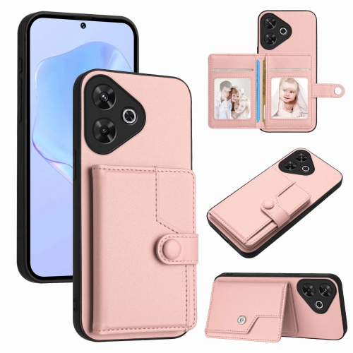 For Redmi Note 13R / 13 4G Button Card Bag RFID Anti-theft Phone Case(Pink)