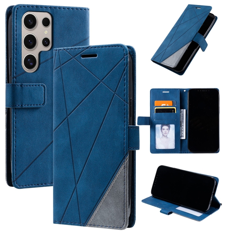 

For Samsung Galaxy S25 Ultra 5G Skin Feel Splicing Leather Phone Case(Blue)