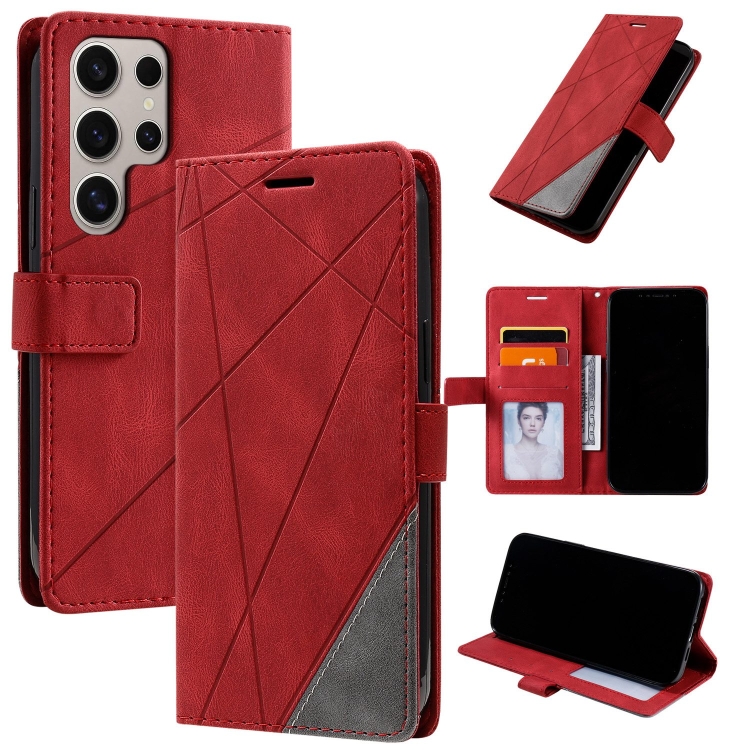 

For Samsung Galaxy S25 Ultra 5G Skin Feel Splicing Leather Phone Case(Red)