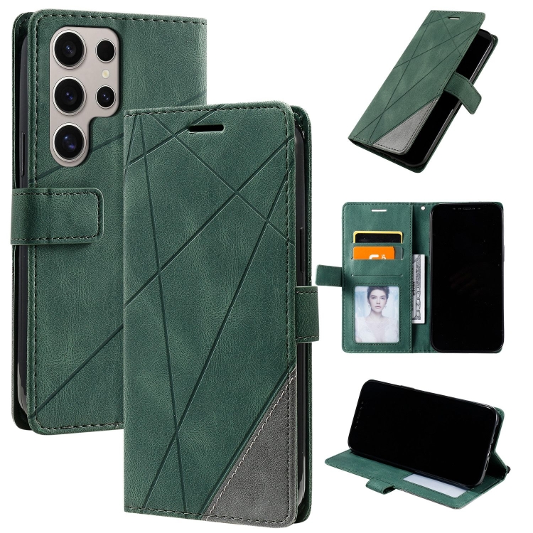 

For Samsung Galaxy S25 Ultra 5G Skin Feel Splicing Leather Phone Case(Green)