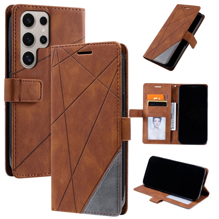 

For Samsung Galaxy S25 Ultra 5G Skin Feel Splicing Leather Phone Case(Brown)