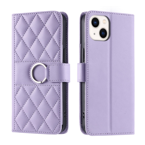 

For iPhone 15 Plus Ring Buckle Rhombic Leather Phone Case(Purple)