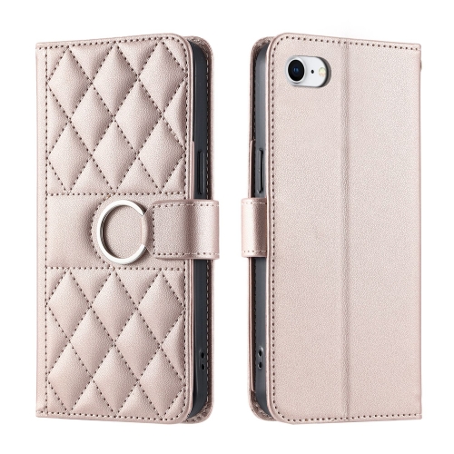 

For iPhone 7 / 8 / SE 2022 Ring Buckle Rhombic Leather Phone Case(Rose Gold)