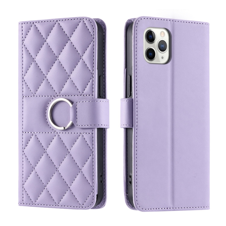

For iPhone 11 Pro Ring Buckle Rhombic Leather Phone Case(Purple)