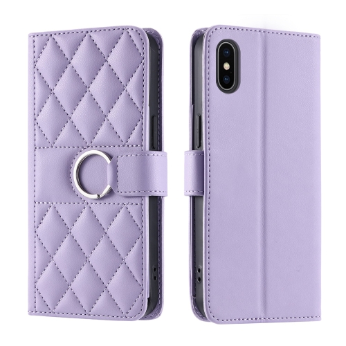 

For iPhone X / XS Ring Buckle Rhombic Leather Phone Case(Purple)