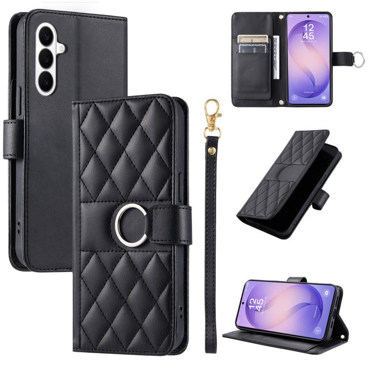 For Galaxy S26 5G Ring Buckle Rhombic Leather Phone Case(Black)
