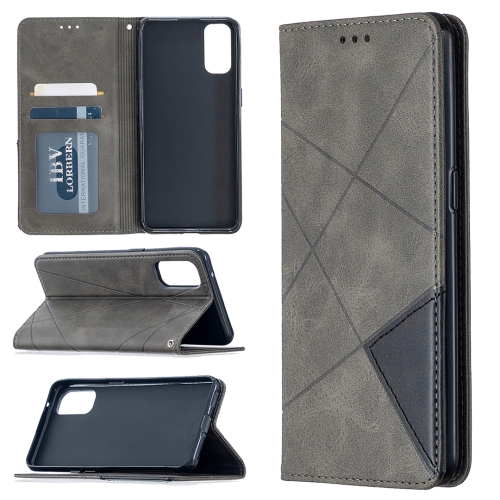 

For OPPO Reno4 5G Rhombus Texture Horizontal Flip Magnetic Leather Case with Holder & Card Slots(Grey)