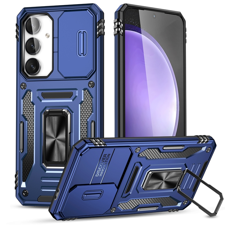 

For Samsung Galaxy S24 FE 5G Armor PC Hybrid TPU Camera Shield Phone Case(Navy Blue)