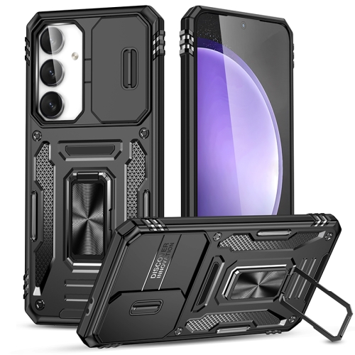 

For Samsung Galaxy S24 FE 5G Armor PC Hybrid TPU Camera Shield Phone Case(Black)