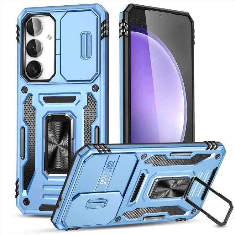 

For Samsung Galaxy S25 FE 5G Armor PC Hybrid TPU Camera Shield Phone Case(Light Blue)