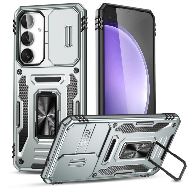For Samsung Galaxy S25 FE 5G Armor PC Hybrid TPU Camera Shield Phone Case(Grey)