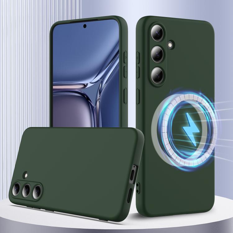 

For Samsung Galaxy S25 5G Shockproof Silicone Magsafe Phone Case(Dark Green)