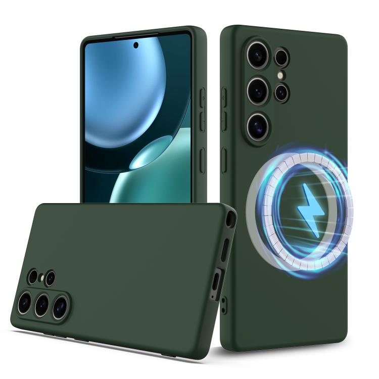 

For Samsung Galaxy S25 Ultra 5G Shockproof Silicone Magsafe Phone Case(Dark Green)
