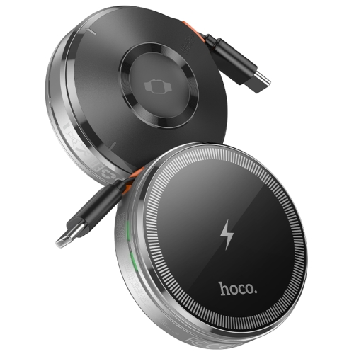 

hoco CQ18 Flash 2 in 1 Magnetic Wireless Fast Charger With Retractable Cable(Silver)