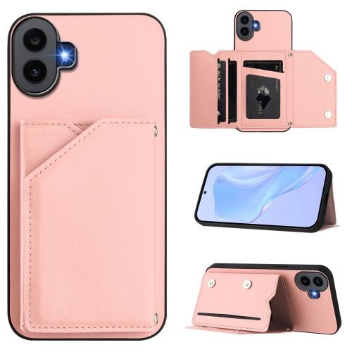 

For Nothing CMF Phone 1 Skin Feel Four Card Slots Phone Case with Wrist Strap(Pink)