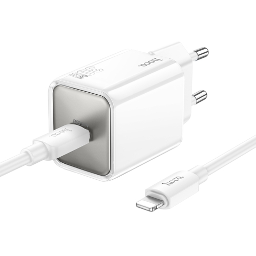 

hoco N47 Glorious PD30W Type-C / USB-C Port Charger Set with 1m Type-C to 8 Pin Charging Cable, EU Plug(White)