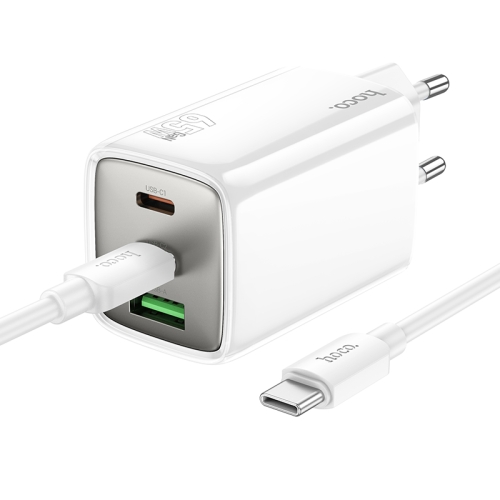 

hoco N49 Glorious PD65W 2 x Type-C / USB-C and USB-A Charger Set with 1m Type-C to Type-C Charging Cable, EU Plug(White)