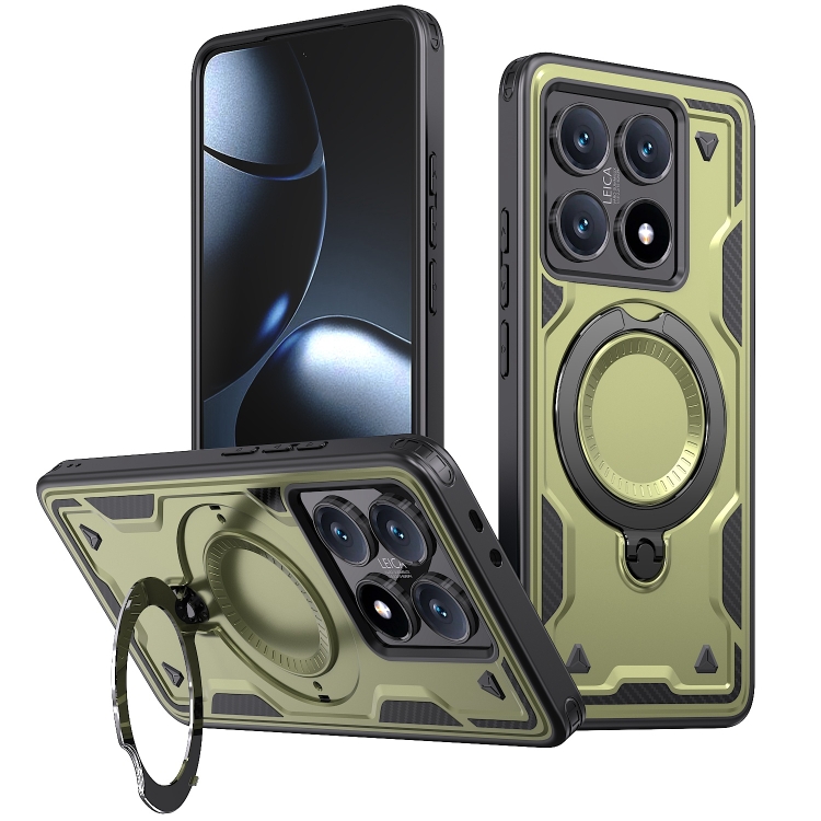 

For Xiaomi 14T PC Hybrid TPU Armor MagSafe Ring Holder Phone Case(Olive Green)