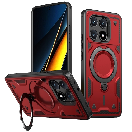 

For Xiaomi Poco X6 Pro 5G PC Hybrid TPU Armor MagSafe Ring Holder Phone Case(Red)