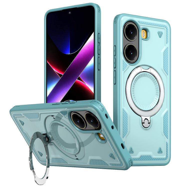 

For Xiaomi Poco X7 Pro 5G PC Hybrid TPU Armor MagSafe Ring Holder Phone Case(Light Blue)