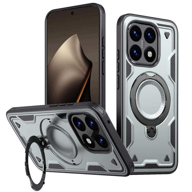 

For Xiaomi 15T PC Hybrid TPU Armor MagSafe Ring Holder Phone Case(Grey)