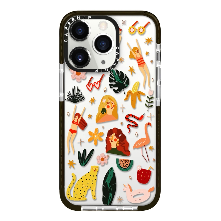 

For iPhone 11 Pro Simple Illustration Pattern Full Coverage Phone Case(Girl Stickers B)