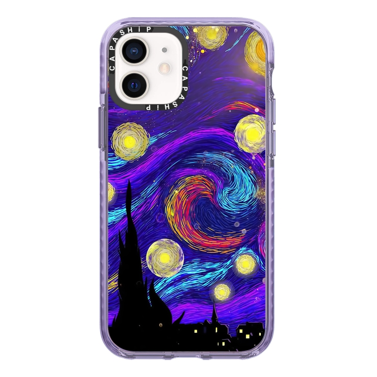 

For iPhone 12 mini Simple Illustration Pattern Full Coverage Phone Case(Starry Sky B)