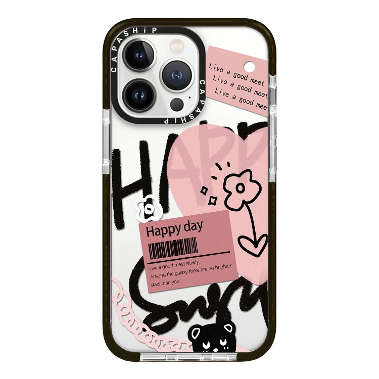 

For iPhone 12 Pro Simple Illustration Pattern Full Coverage Phone Case(Happy Every Day A)