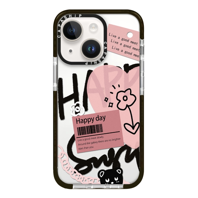 

For iPhone 13 mini Simple Illustration Pattern Full Coverage Phone Case(Happy Every Day A)