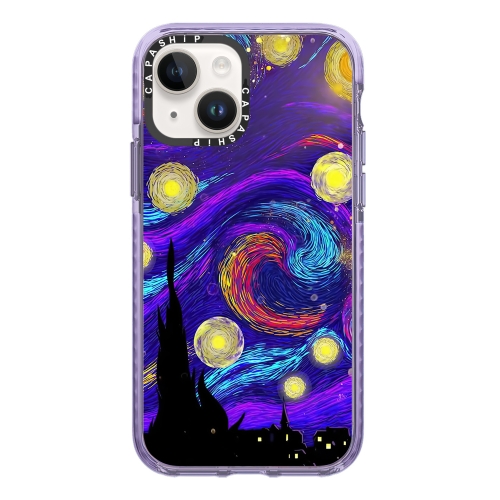 For iPhone 14 Simple Illustration Pattern Full Coverage Phone Case(Starry Sky B)