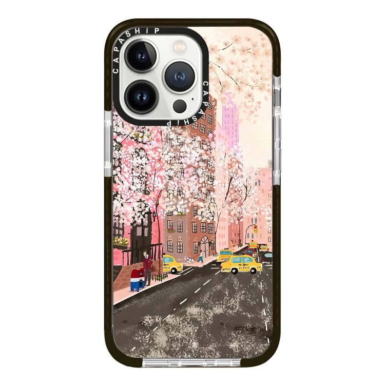 

For iPhone 14 Pro Simple Illustration Pattern Full Coverage Phone Case(Spring Scene B)