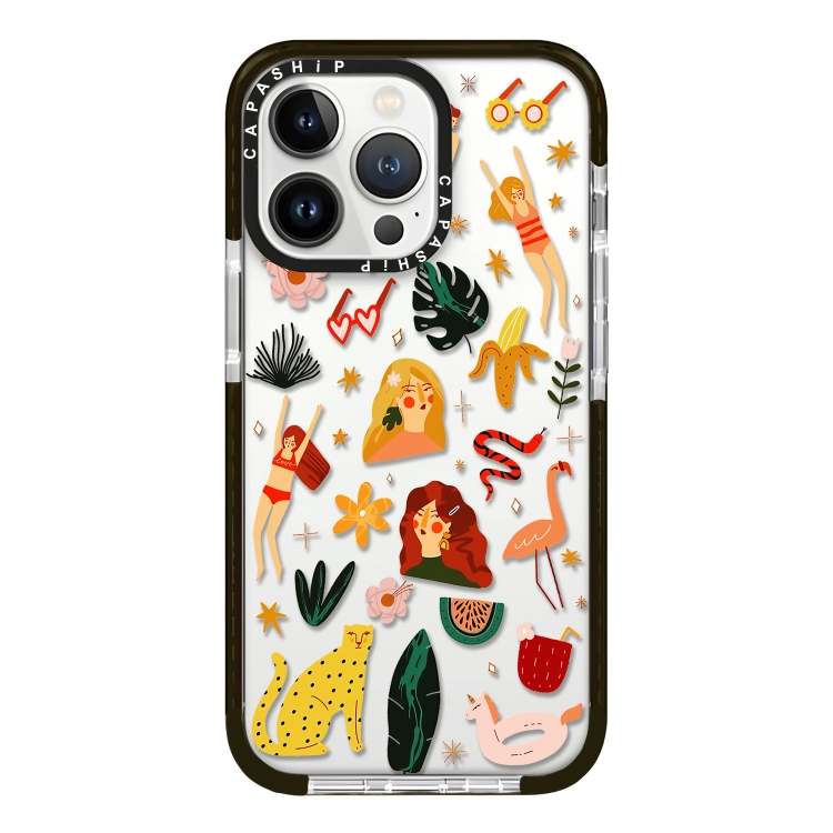 

For iPhone 14 Pro Max Simple Illustration Pattern Full Coverage Phone Case(Girl Stickers B)