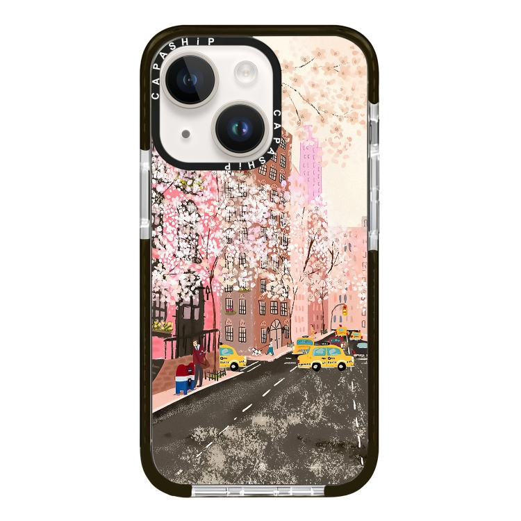 

For iPhone 15 Simple Illustration Pattern Full Coverage Phone Case(Spring Scene B)