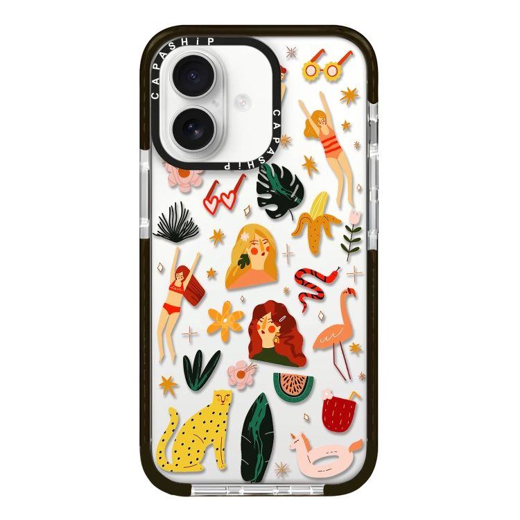 

For iPhone 16 Simple Illustration Pattern Full Coverage Phone Case(Girl Stickers B)