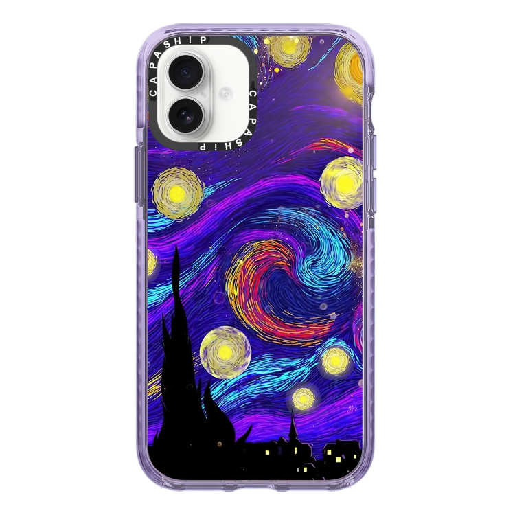 

For iPhone 16 Simple Illustration Pattern Full Coverage Phone Case(Starry Sky B)