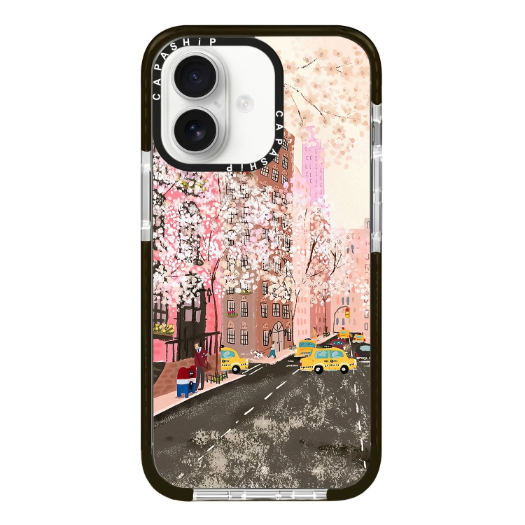 

For iPhone 16 Simple Illustration Pattern Full Coverage Phone Case(Spring Scene B)