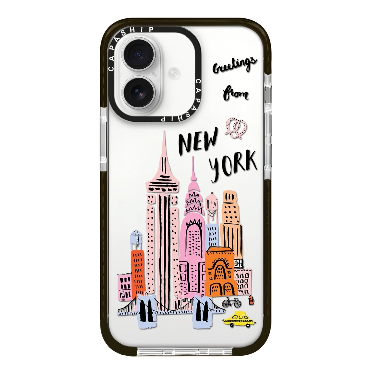 

For iPhone 16 Plus Simple Illustration Pattern Full Coverage Phone Case(City Landmark A)