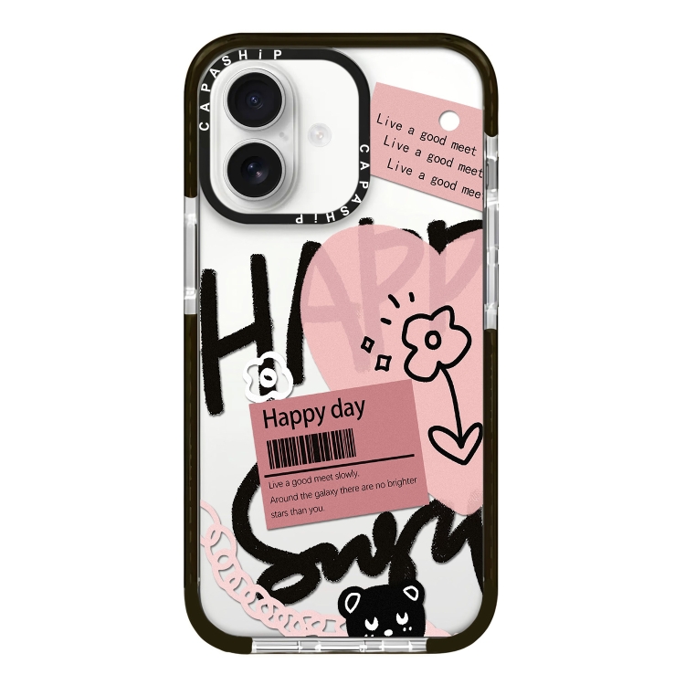 

For iPhone 16 Plus Simple Illustration Pattern Full Coverage Phone Case(Happy Every Day A)