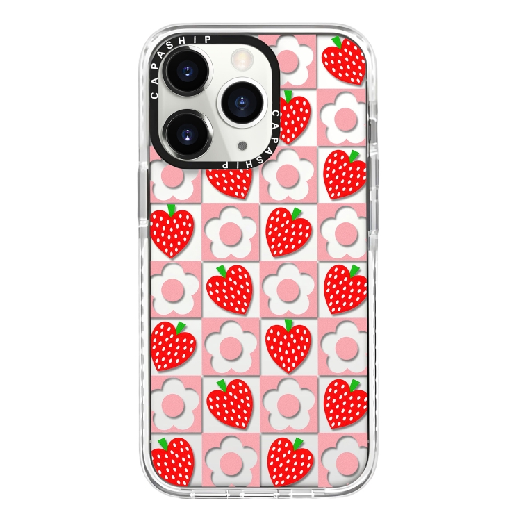 

For iPhone 11 Pro Max Simple Illustration Pattern Full Coverage Phone Case(Love Strawberry Flower)