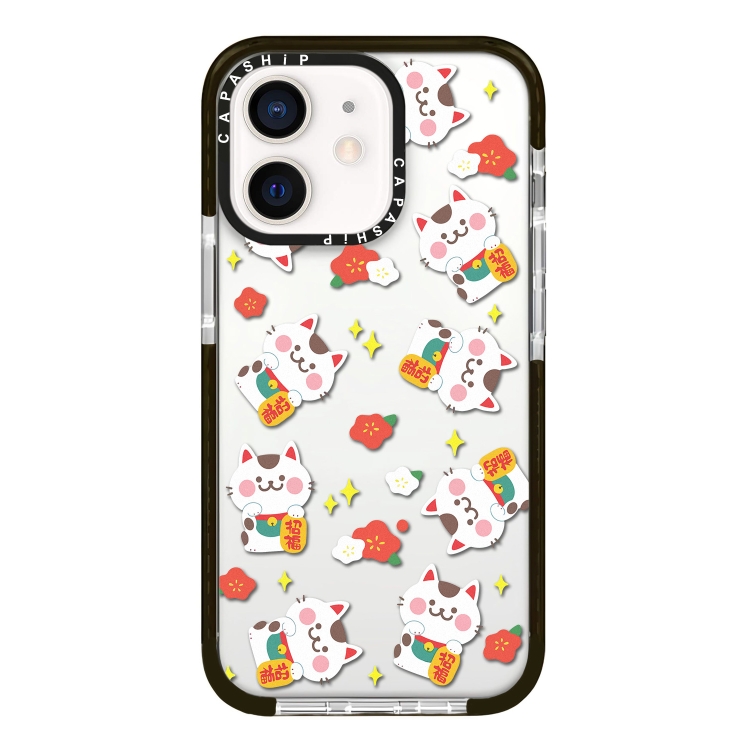 

For iPhone 12 Simple Illustration Pattern Full Coverage Phone Case(Lucky Cat A)