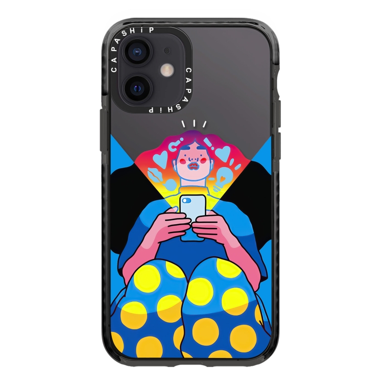 

For iPhone 12 mini Simple Illustration Pattern Full Coverage Phone Case(Personality Girl A)