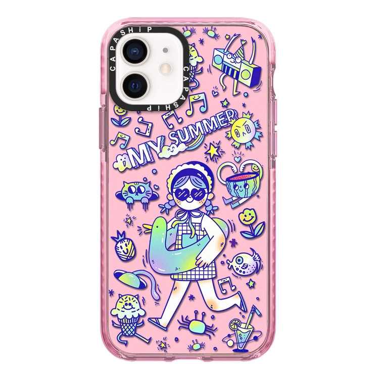 

For iPhone 12 mini Simple Illustration Pattern Full Coverage Phone Case(Summer Vacation A)
