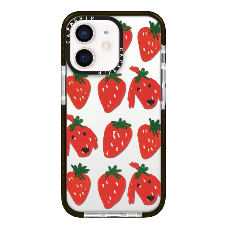 

For iPhone 12 mini Simple Illustration Pattern Full Coverage Phone Case(Strawberry Dog)