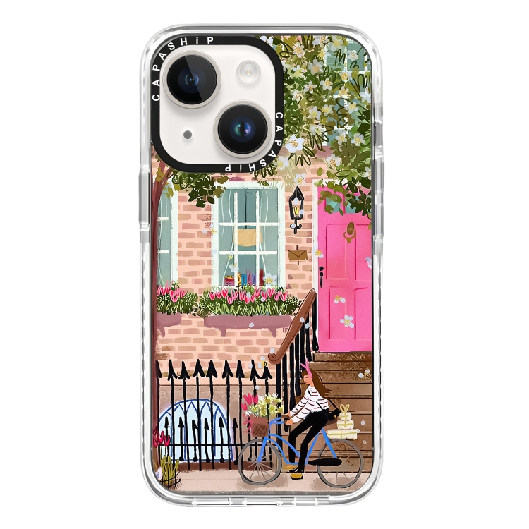 

For iPhone 14 Simple Illustration Pattern Full Coverage Phone Case(Spring Scene E)